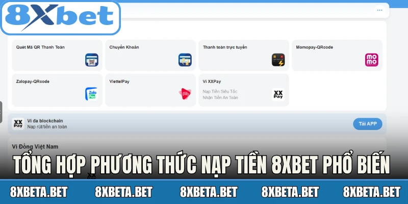 Tổng hợp phương thức nạp tiền 8Xbet phổ biến tại nền tảng